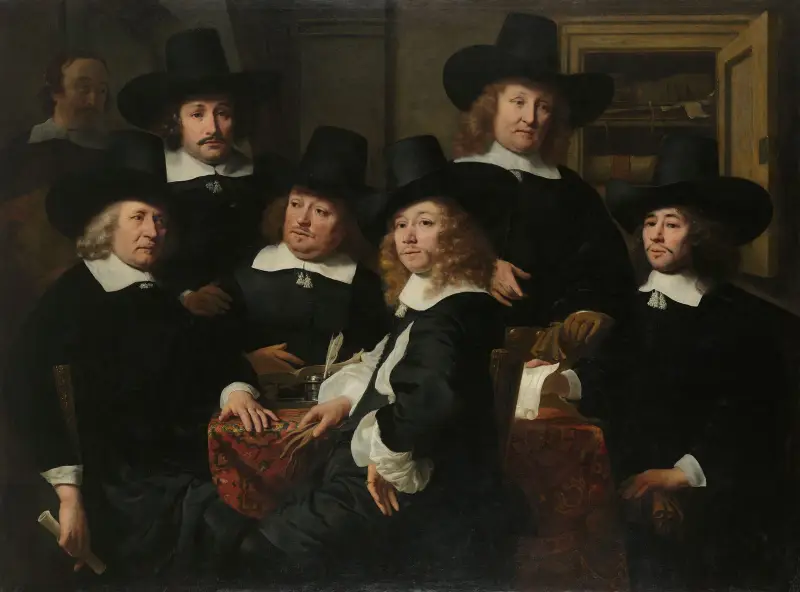 Six Regents and the Beadle of the Nieuw Zijds Institute for the Outdoor Relief of the Poor, Amsterdam, 1657 av Ferdinand Bol