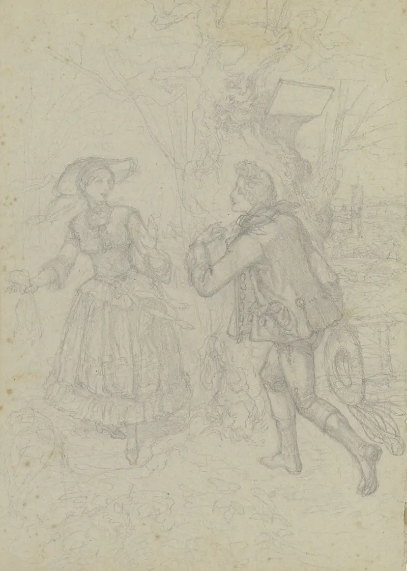 En ung man som möter en ung dam (Goethe och Friederike Brion) av Ferdinand Fellner