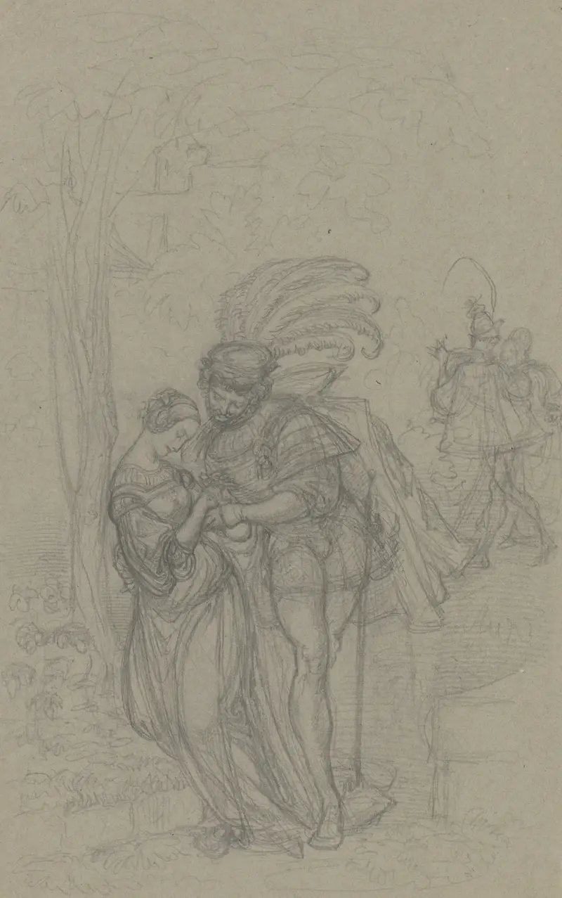 Faust och Gretchen, i bakgrunden Marthe och Mephisto av Ferdinand Fellner