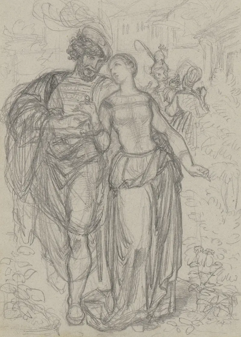 Faust och Gretchen, i bakgrunden Marthe och Mephisto av Ferdinand Fellner