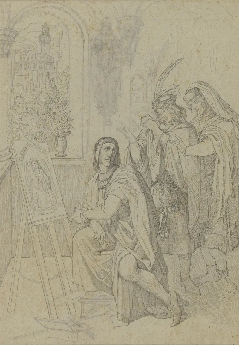 Giotto, beundrad av två förnäma florentinare medan han målar av Ferdinand Fellner