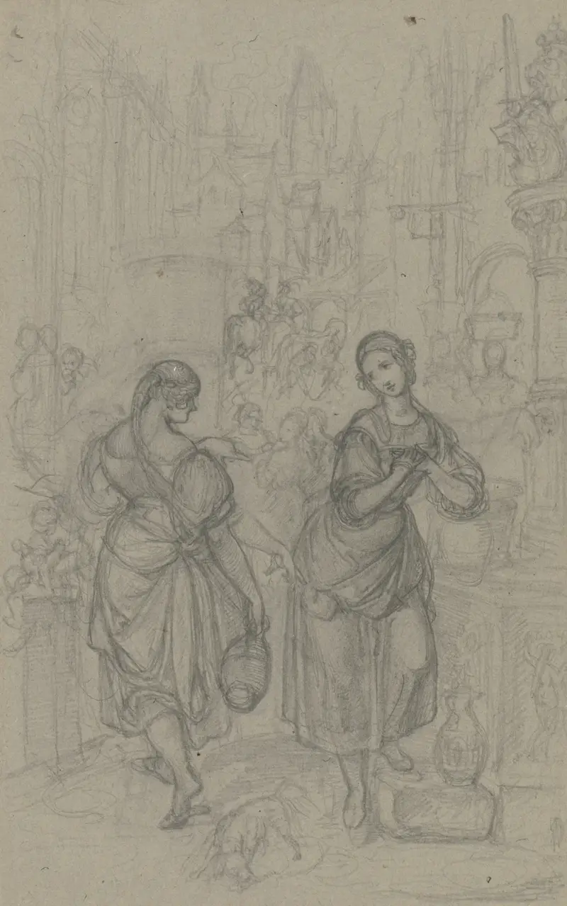 Gretchen och grannfrun vid brunnen av Ferdinand Fellner