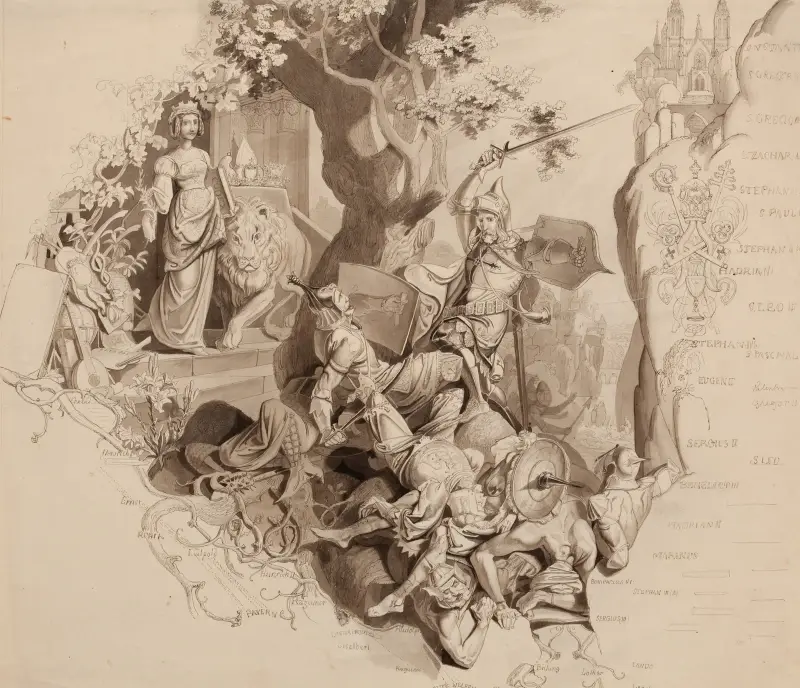 Heraldisk allegori eller studie till Ludvig II:s mausoleum av Ferdinand Fellner
