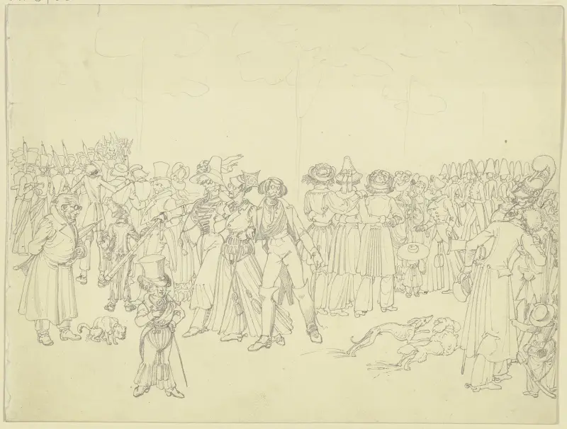 Promenad i Hofgarten i München (Münchener Karikatyrer) av Ferdinand Fellner