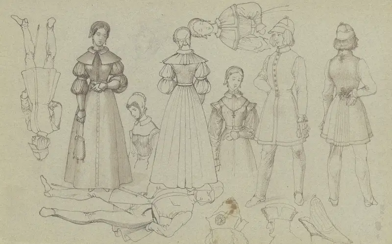 Studieblad; modefigurer av Ferdinand Fellner