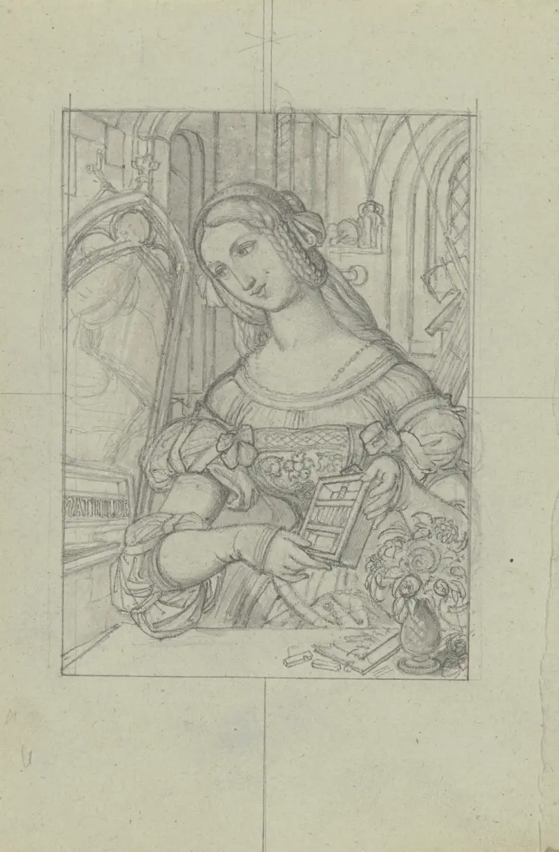 Kvinnlig halvfigur (utkast till almanacksbilder) av Ferdinand Fellner