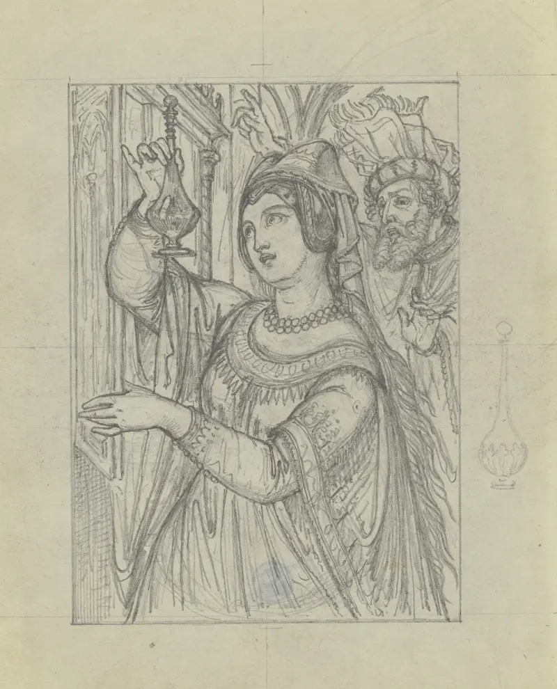 Kvinna, halvfigur (utkast till almanacksbilder) av Ferdinand Fellner