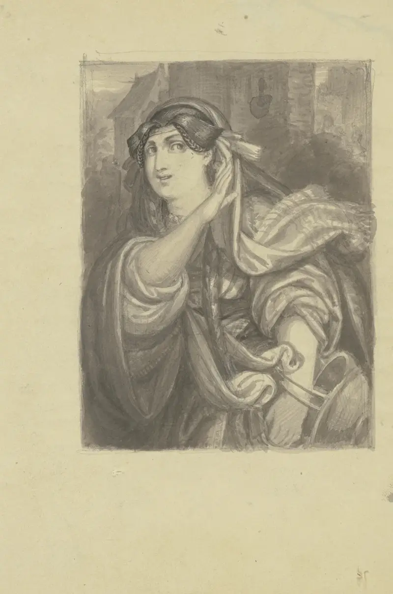 Kvinnlig halvfigur (utkast till almanacksbilder) av Ferdinand Fellner