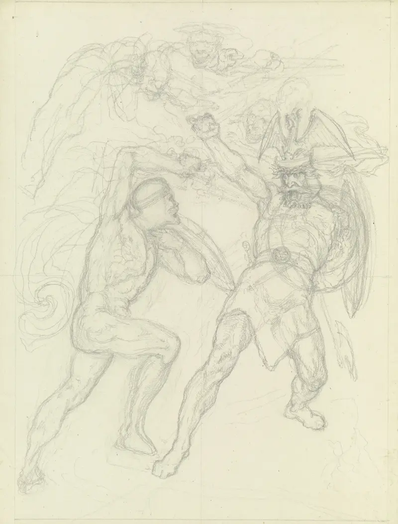Två kämpande krigare (Macbeth och Macduff) av Ferdinand Fellner