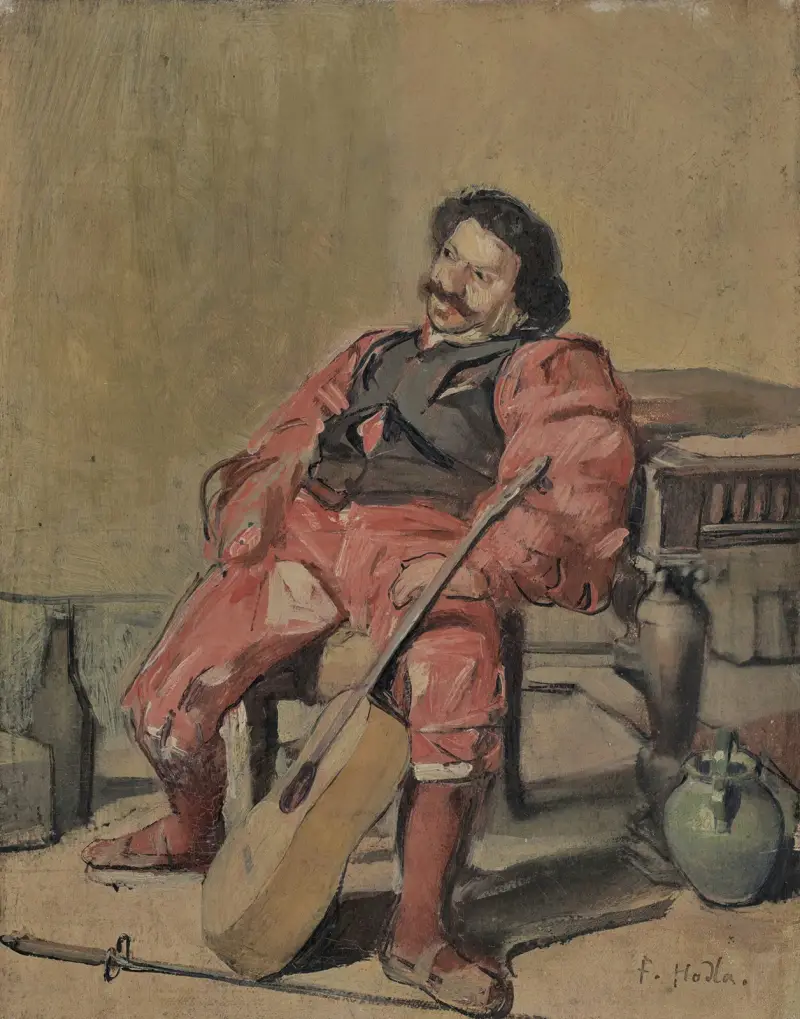 Sittande man med gitarr av Ferdinand Hodler