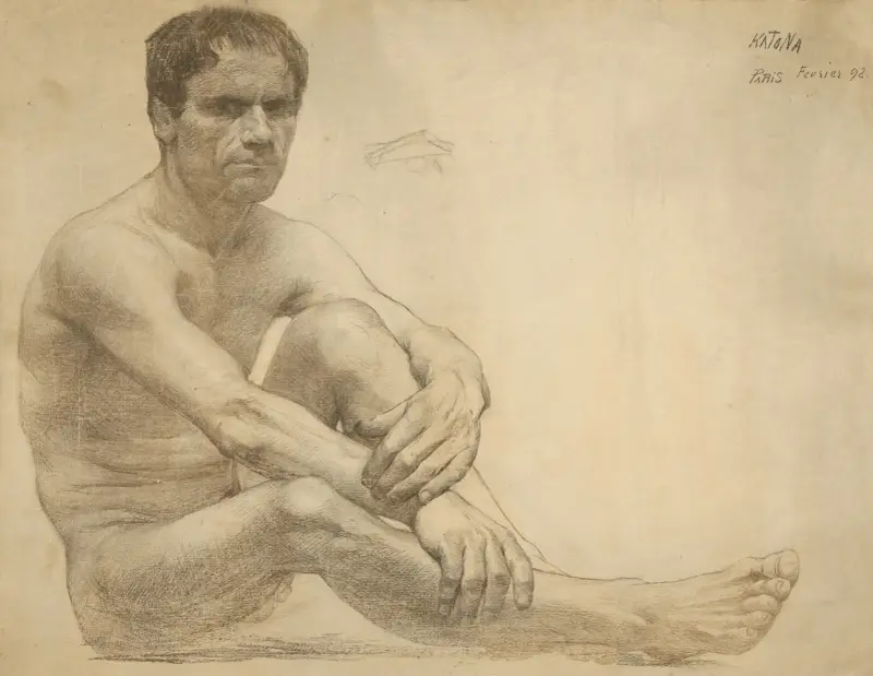 Study of a sitting male nude av Ferdinand Katona