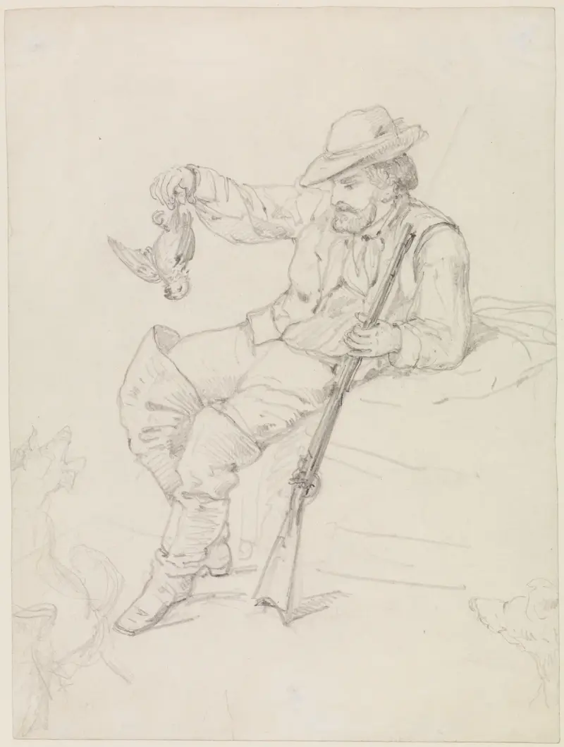 Sittande jägare med skjuten fågel av Ferdinand Keller