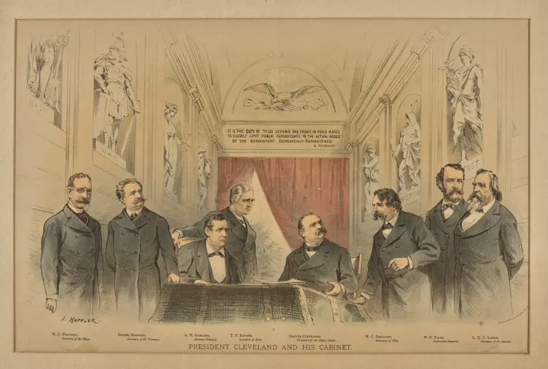President Cleveland and his Cabinet. av Joseph Ferdinand Keppler