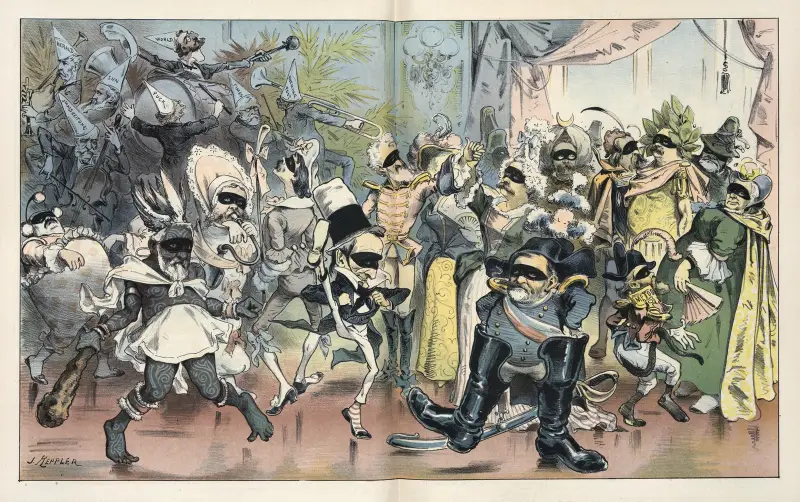 Pucks Vorstellung von der Art von Maskenball zu wohltätigen Zwecken, der ein echter, solider finanzieller Erfolg würde von Joseph Ferdinand Keppler