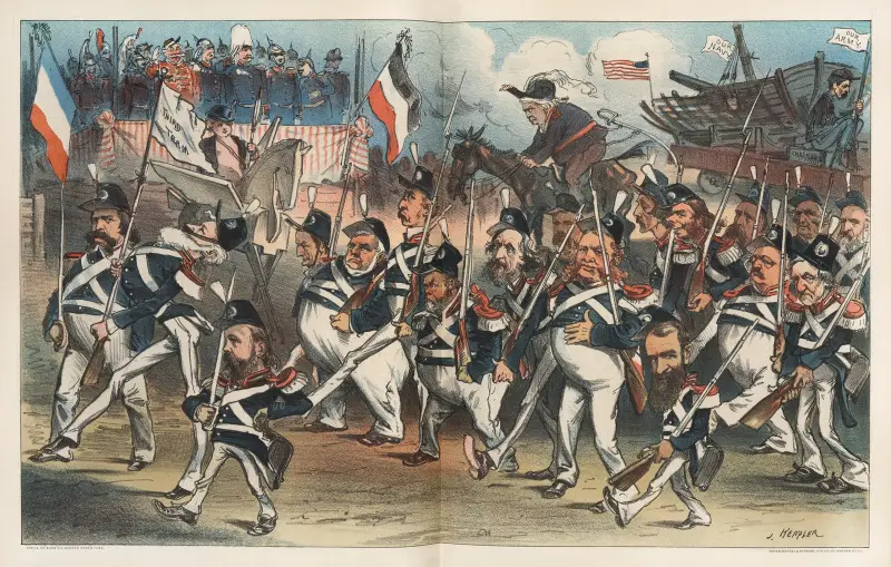 Puck’s own Yorktown celebration av Joseph Ferdinand Keppler