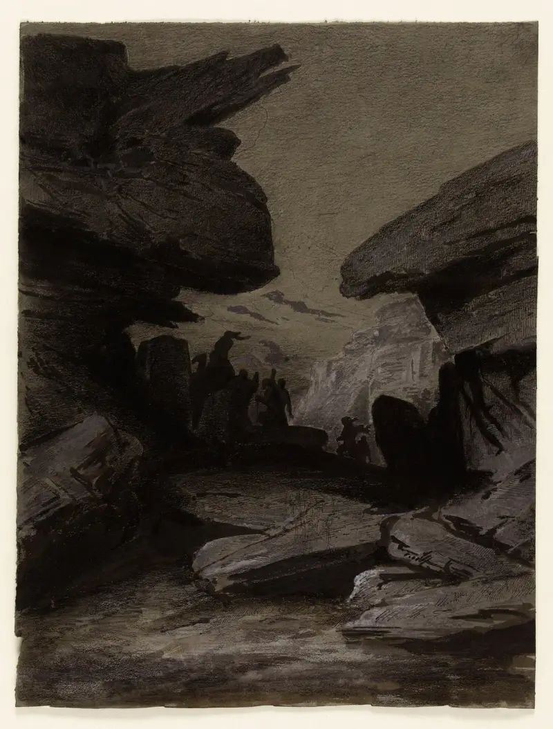 Cérémonie dans les rochers Etude de deux hommes dont l’un avec une épée av Fernand Cormon