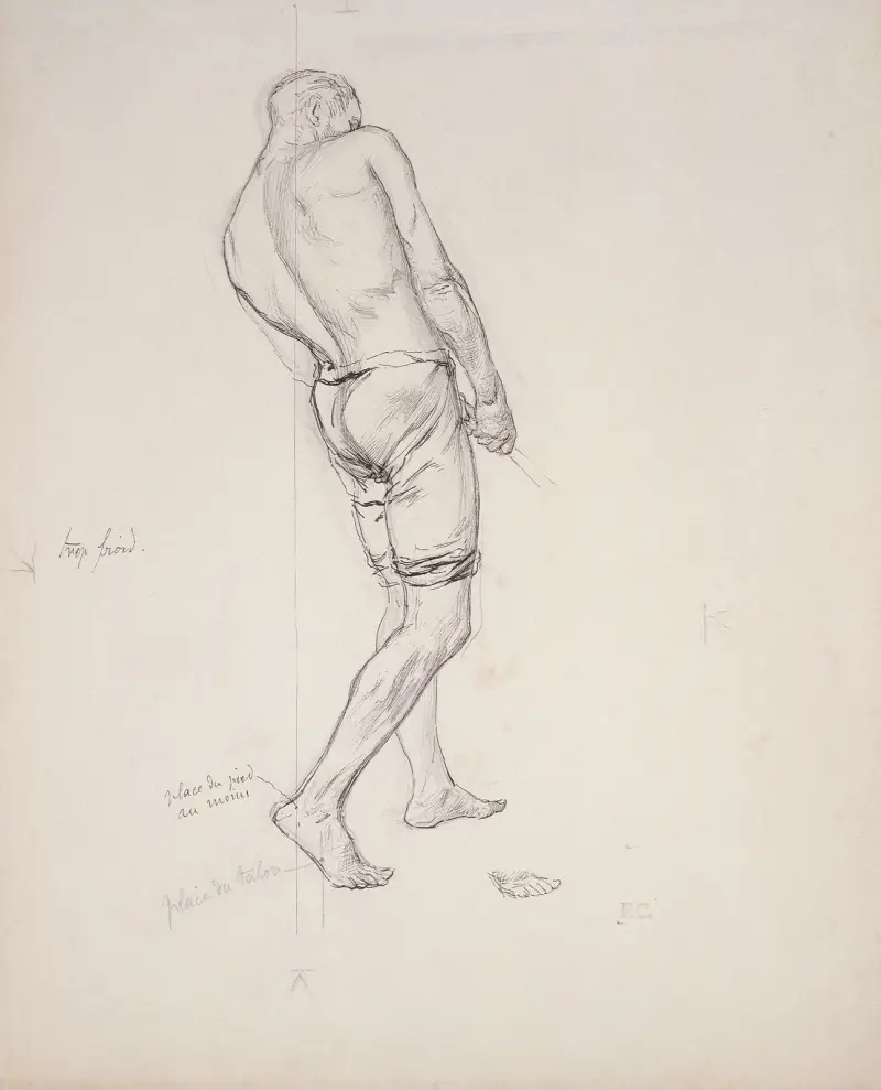 Homme vu de dos tirant une corde av Fernand Cormon