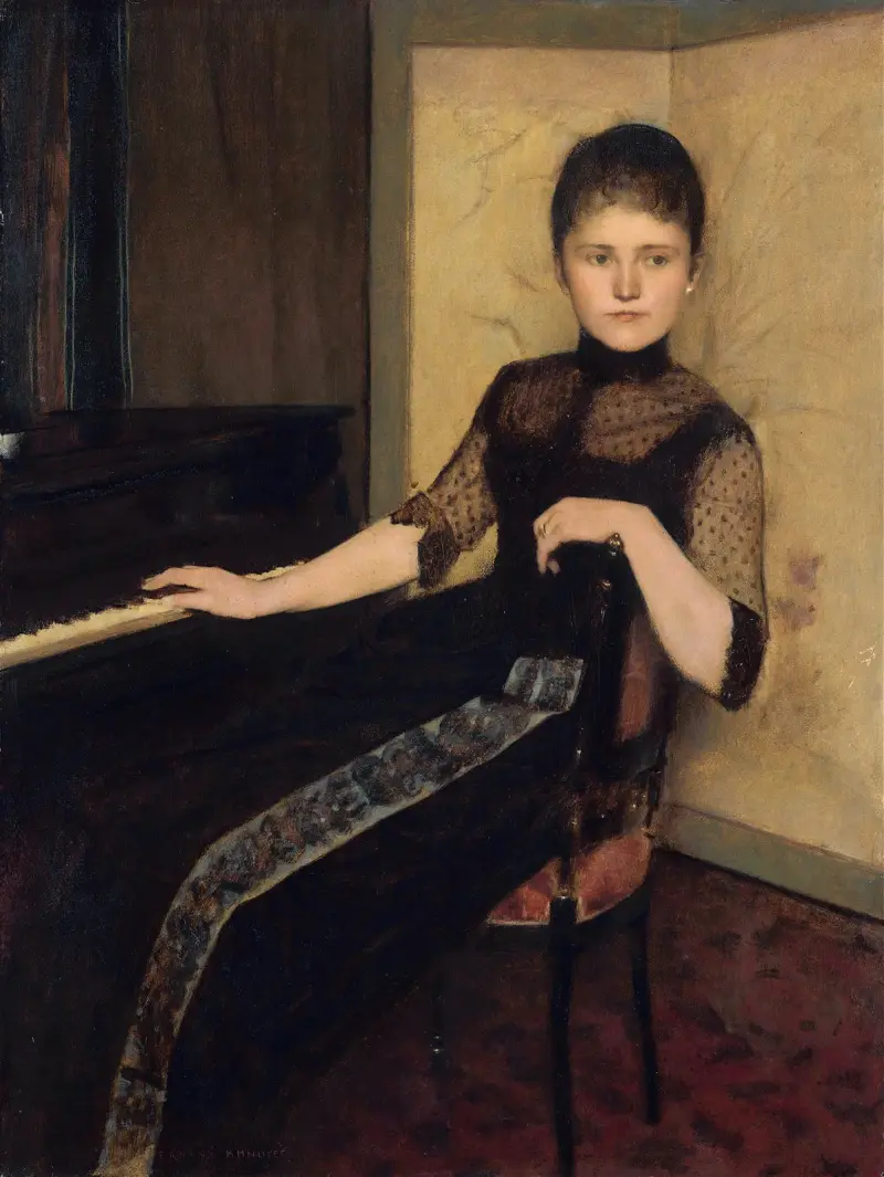 Porträtt av Jonkvrouwe Maria Francisca Louisa Dommer van Poldersveldt av Fernand Khnopff