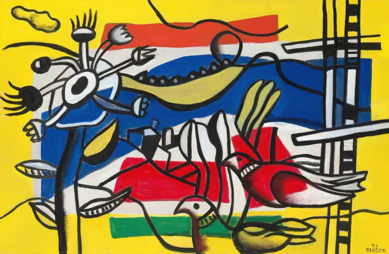 Två fåglar och en blomma av Fernand Léger