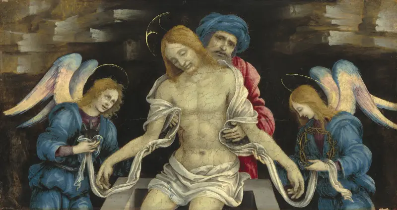 Pietà (Der tote Christus, von Nikodemus und zwei Engeln betrauert) von Filippino Lippi