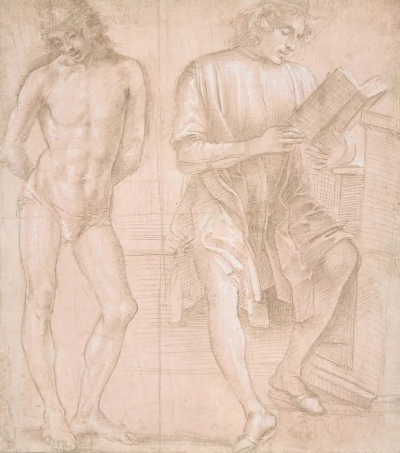 Standing Youth with Hands Behind His Back, and a Seated Youth Reading av Filippino Lippi