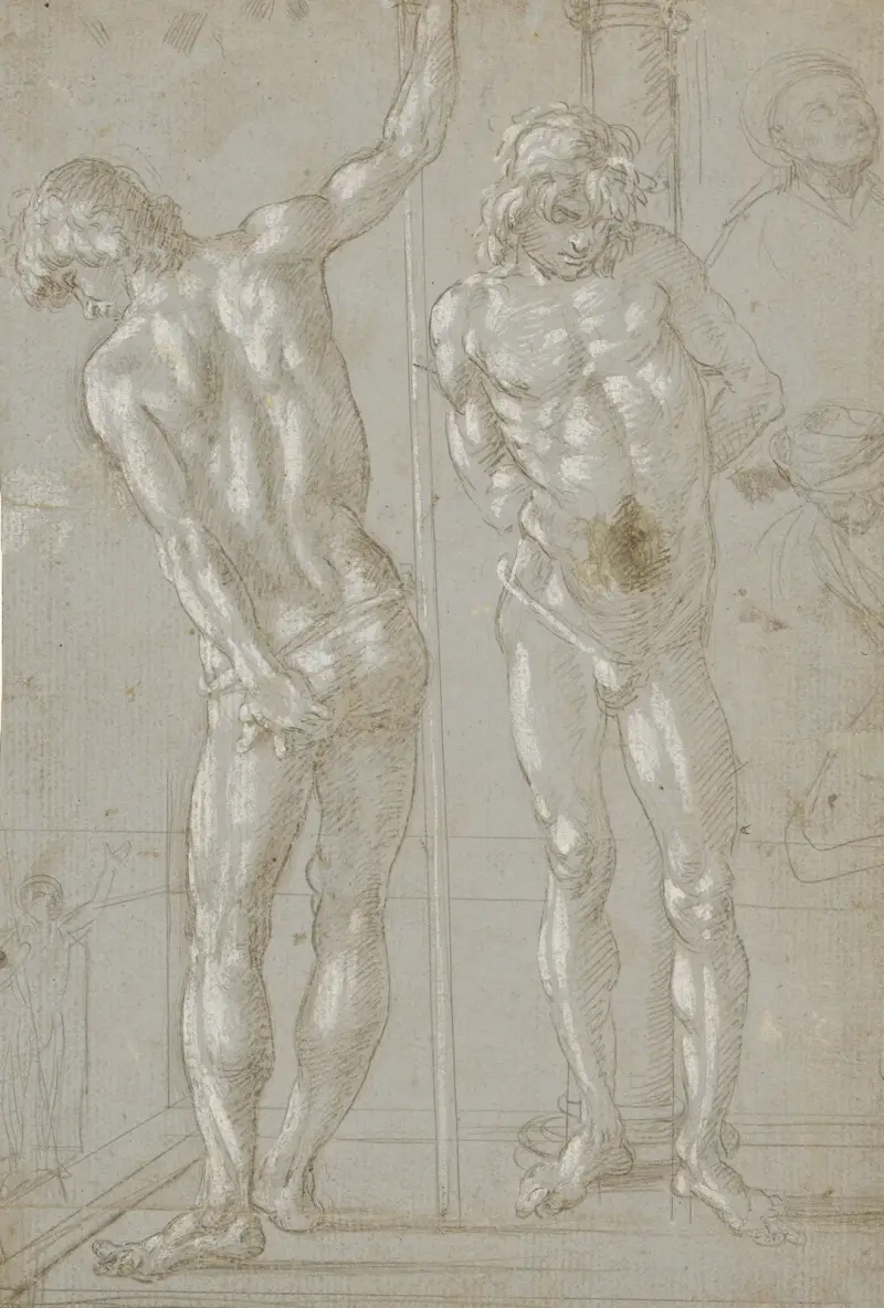 Studies of Christ at the Column, a Nude from Behind, and Various Figures av Filippino Lippi