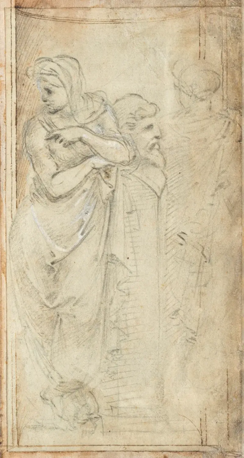 Two Draped Women Standing on Either Side of a Herm av Filippino Lippi