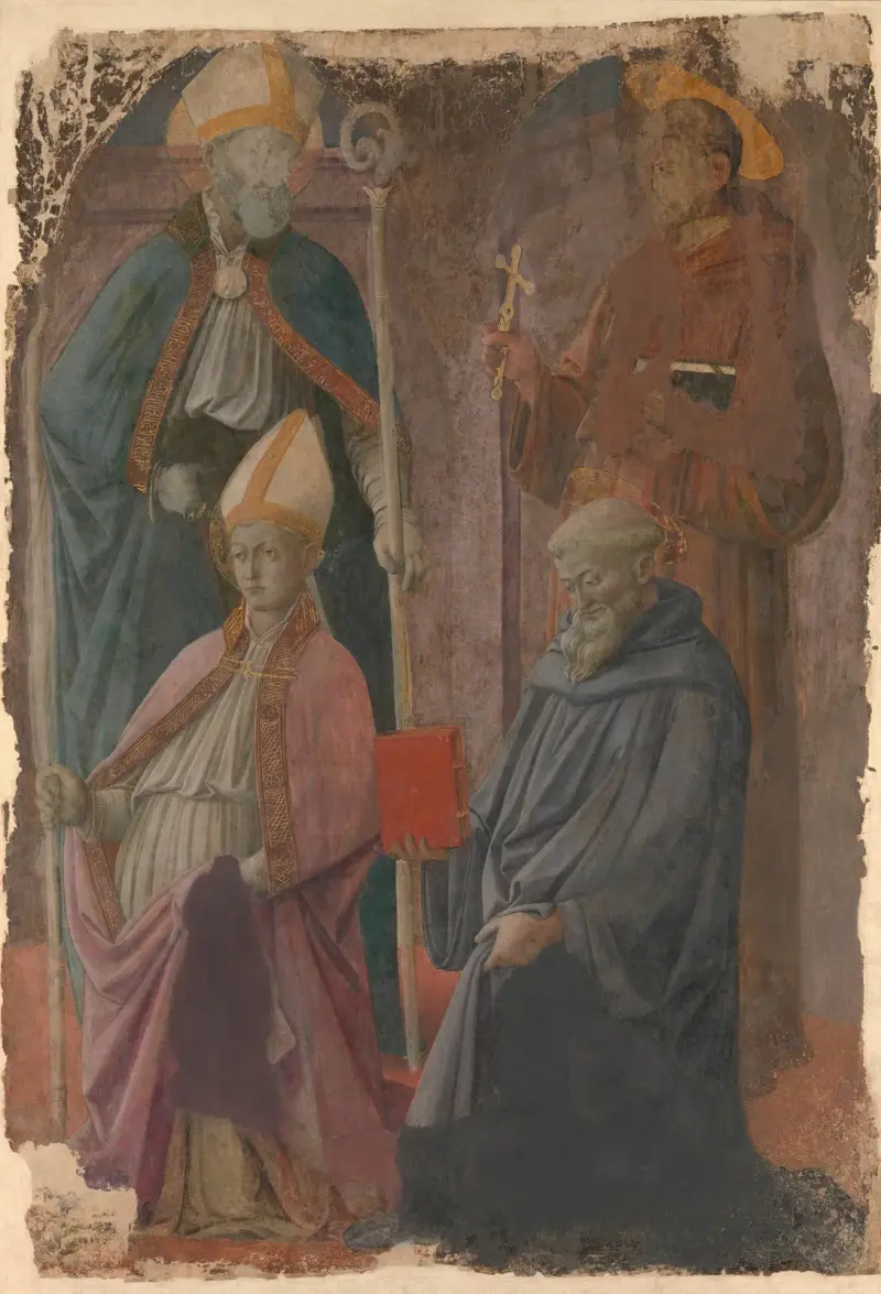 Saints Augustine and Francis, a Bishop Saint, and Saint Benedict av Filippo Lippi