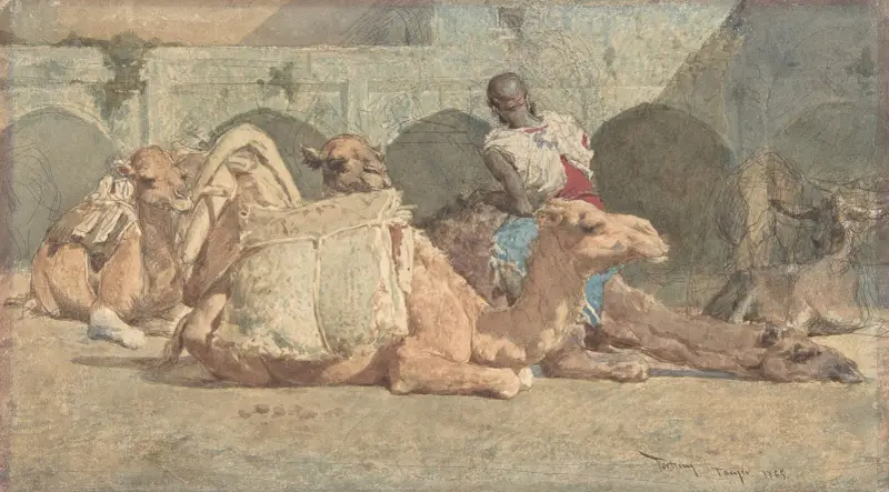 Kamelor vilande, Tanger av Mariano Fortuny Marsal