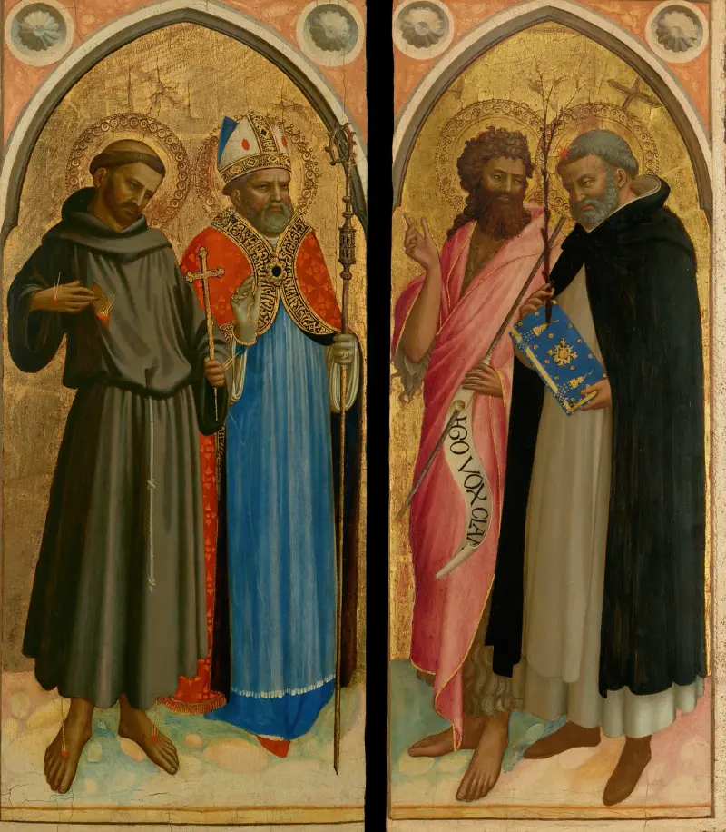 Saint Francis and a Bishop Saint, Saint John the Baptist and Saint Dominic av Fra Angelico