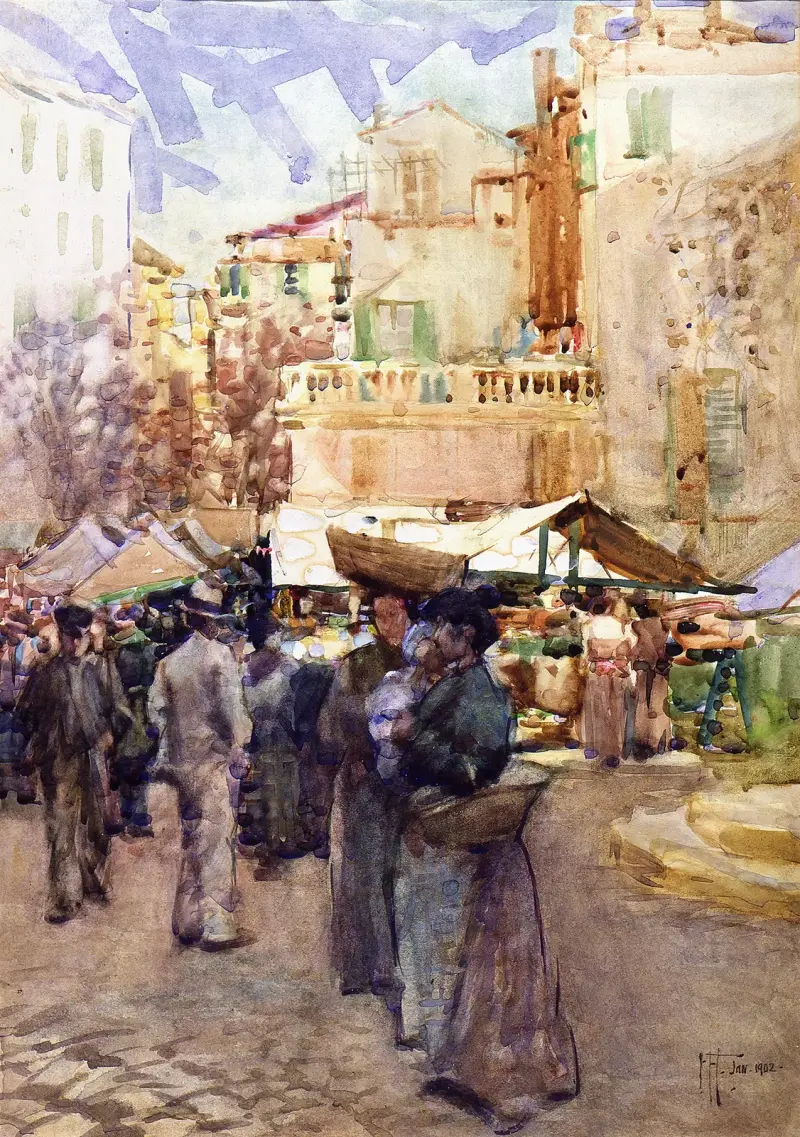 Marknadsplatsen i San Remo, Italien av Frances Hodgkins