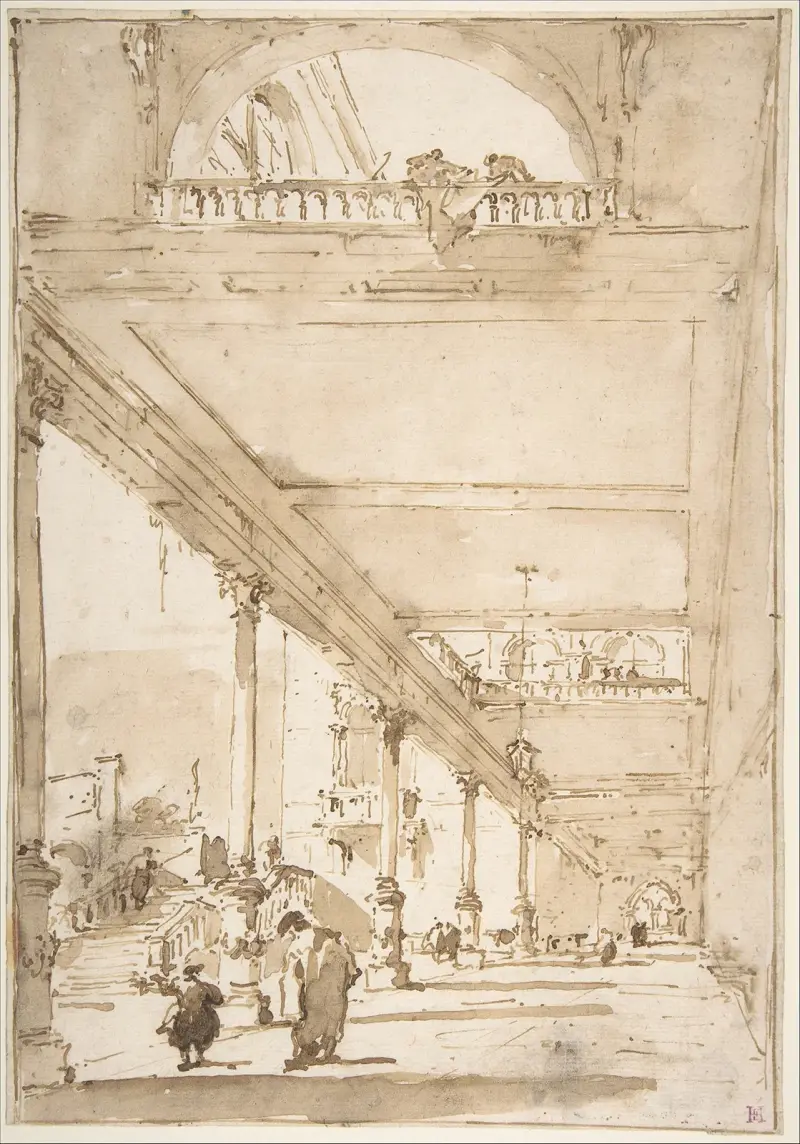 Arkitektonisk capriccio; en palatskolonnad av Francesco Guardi