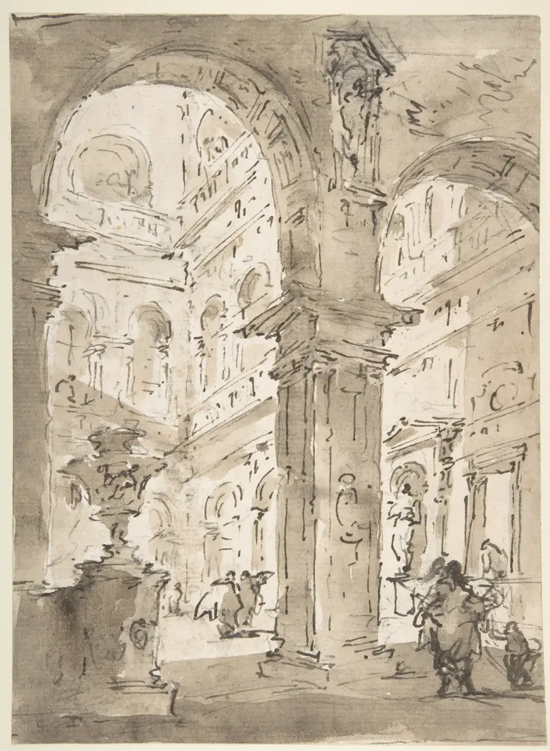 Arkitektonisk capriccio; Gårdsplanen på ett palats av Francesco Guardi