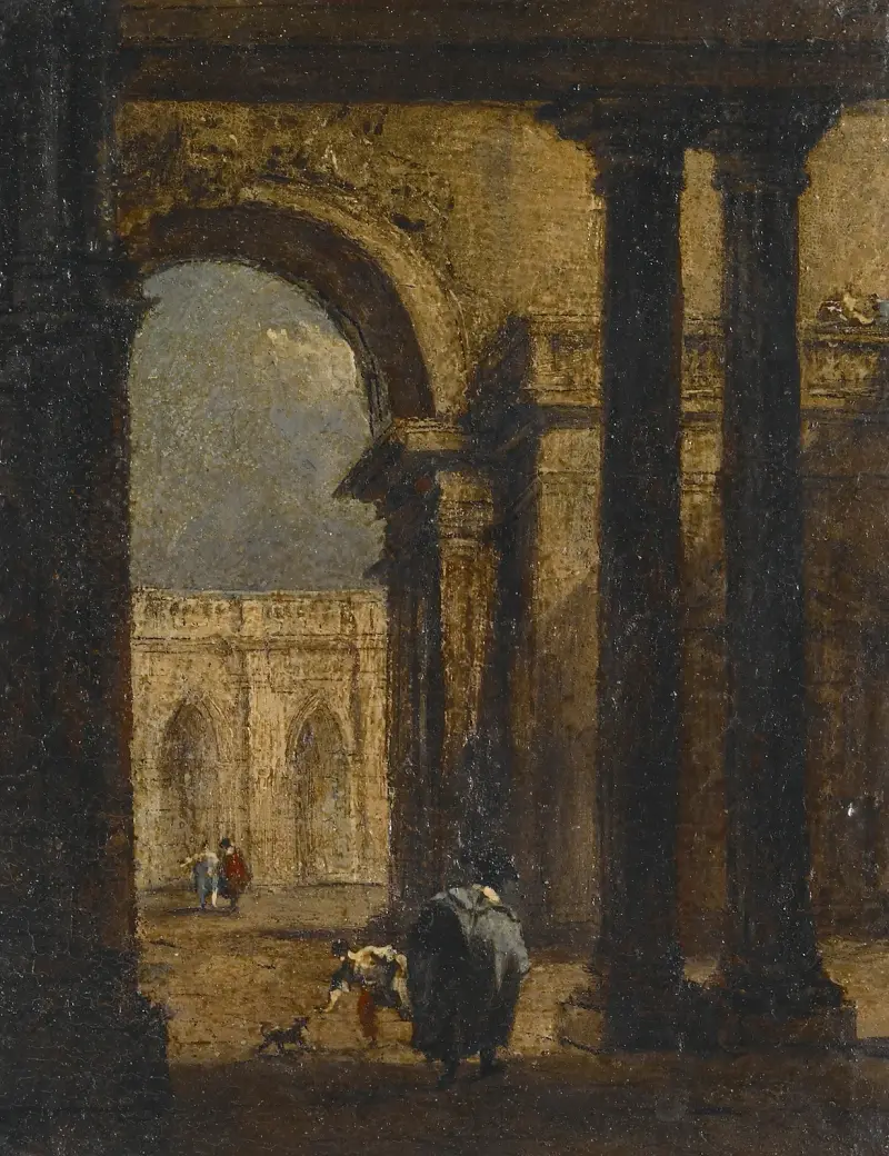 Capriccio; En palatsgård av Francesco Guardi