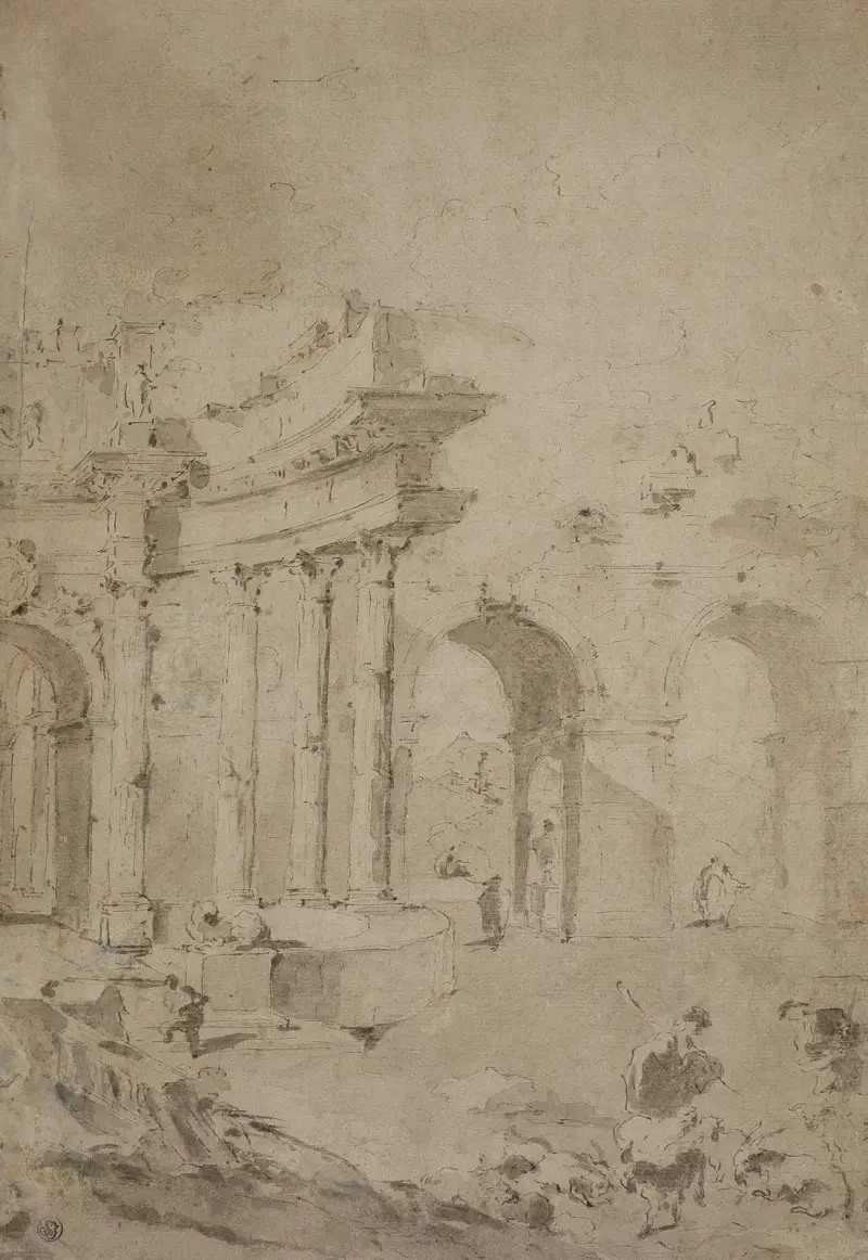 Capriccio med romerska ruiner av Francesco Guardi