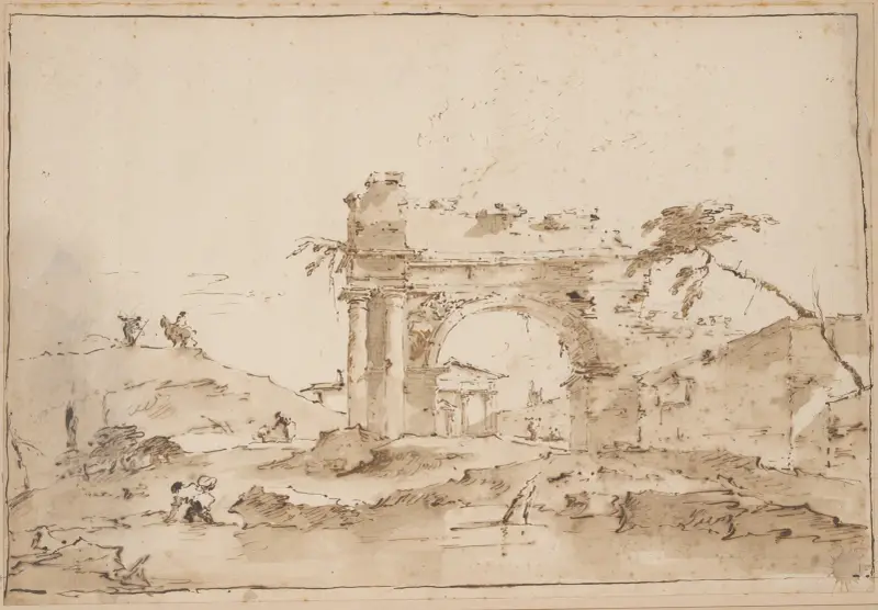 Capriccio med romerska ruiner av Francesco Guardi