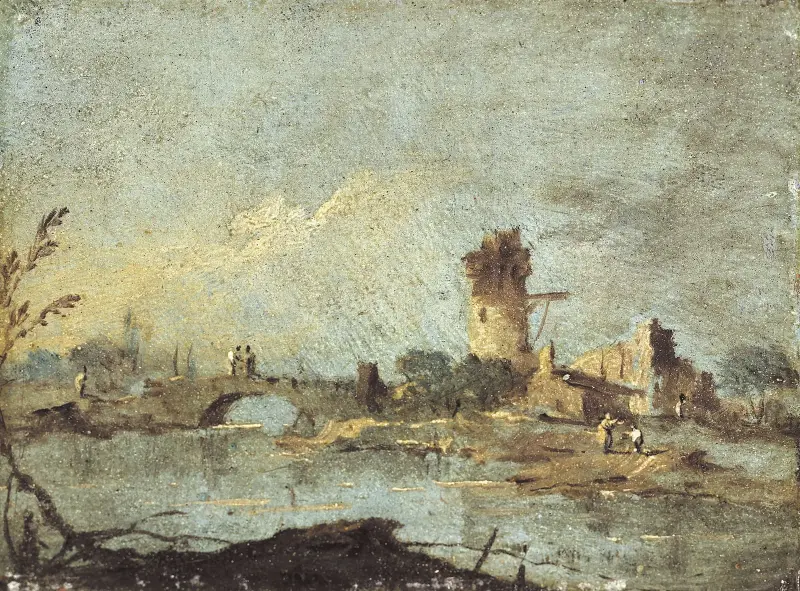 Caprice rustique, avec pont et tour en ruine av Francesco Guardi