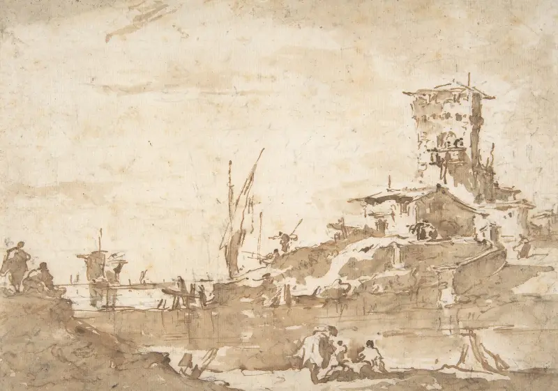 Lago Capriccio med torn av Francesco Guardi