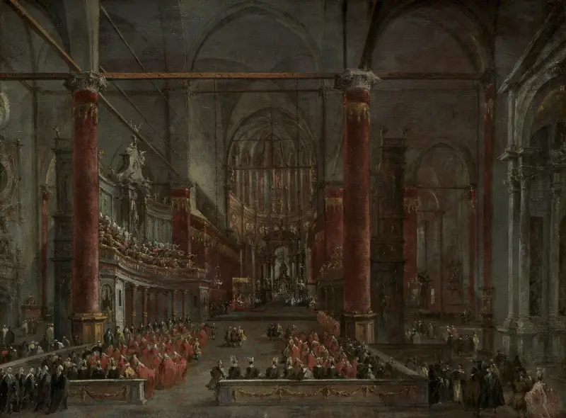 Pontifical Ceremony in SS. Giovanni e Paolo, Venice, 1782 av Francesco Guardi