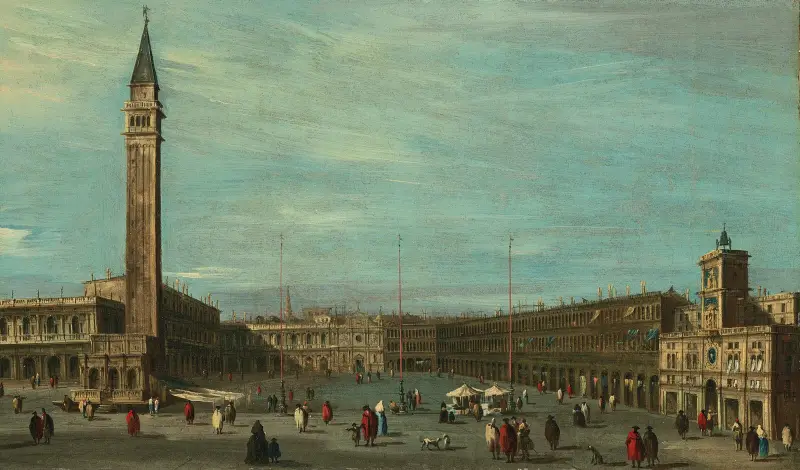 Piazza San Marco i Venedig, mot väster av Francesco Guardi