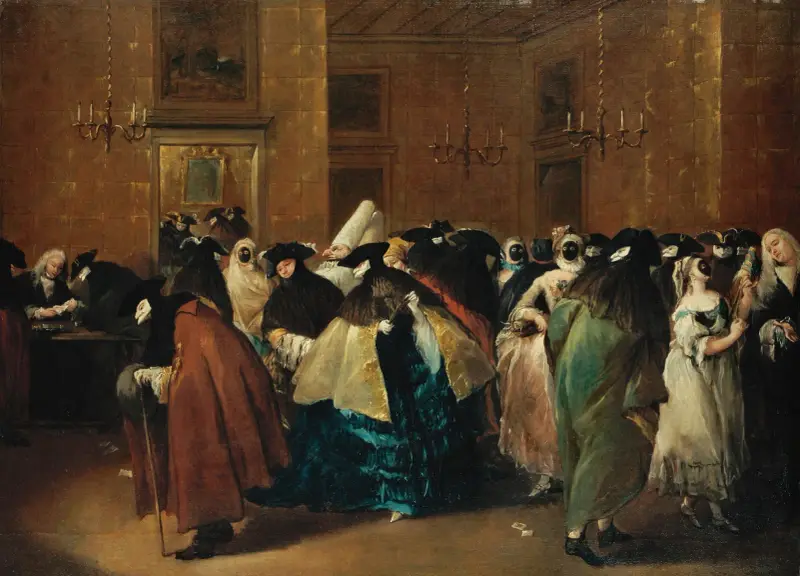 The Ridotto In Venice With Masked Figures Conversing av Francesco Guardi