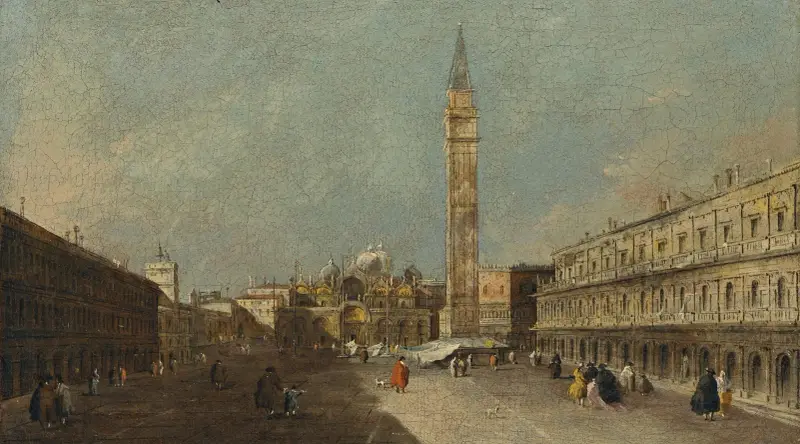 Venedig, vy över Markusplatsen mot basilikan av Francesco Guardi