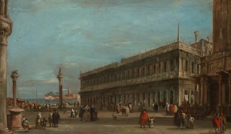 Venice, a view of the Piazzetta toward the Libreria, with the eastern tip of the Giudecca beyond av Francesco Guardi