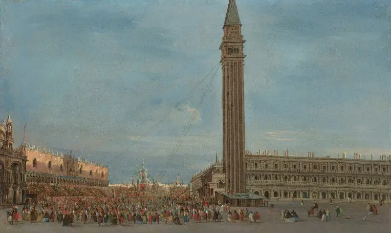 Venedig, Piazzetta San Marco mit dem Fest des Giovedì Grasso von Francesco Guardi