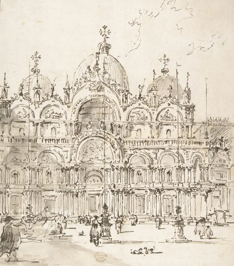 Vy av torg med Markuskyrkan av Francesco Guardi
