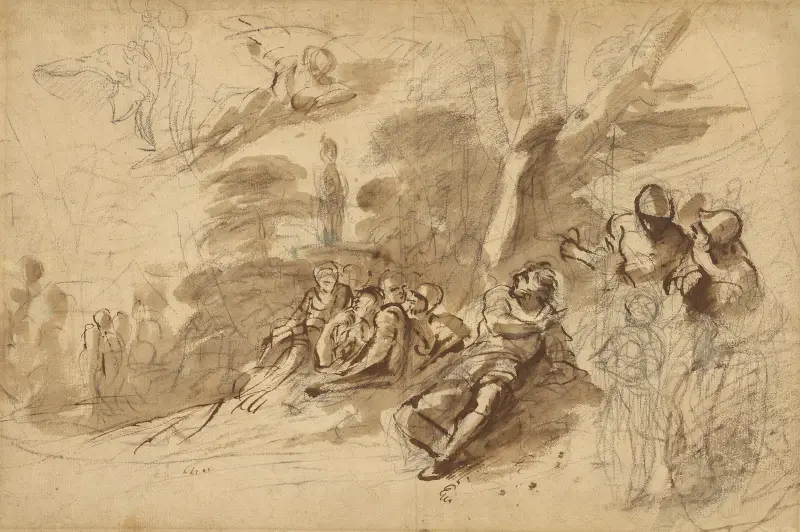 Iris appearing to Turnus; study of a Helmet av Pier Francesco Mola