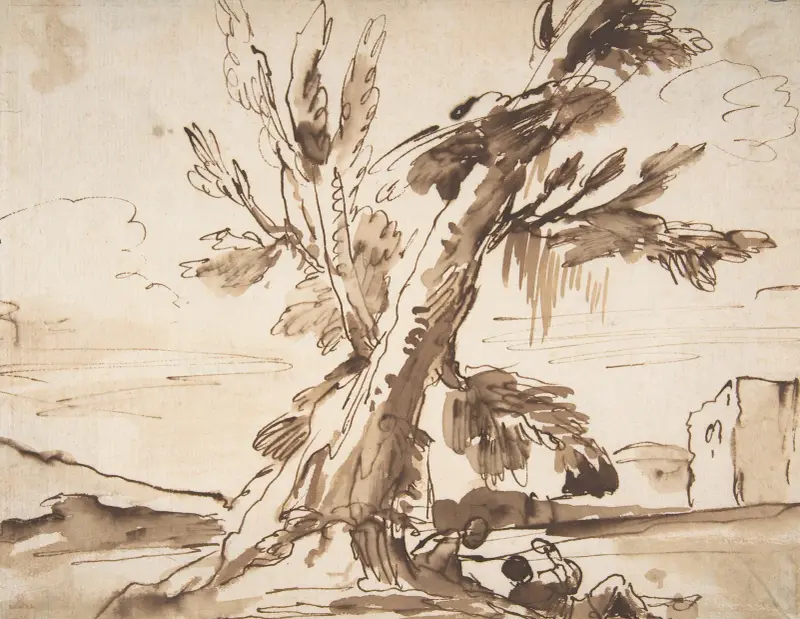 Landscape with Two Men Under a Tree. av Pier Francesco Mola