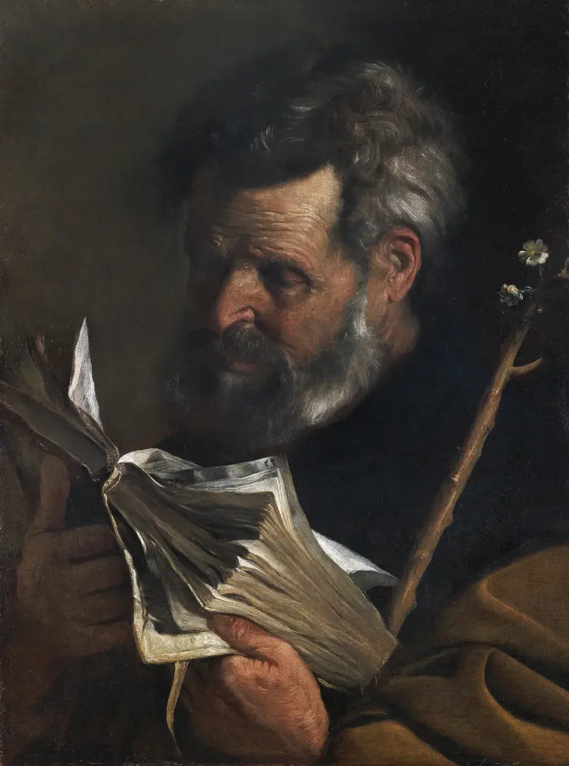 Saint Joseph Reading A Book And Holding A Flowering Staff av Pier Francesco Mola