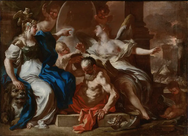 Minerva With Chronos And History; A Study For An Allegory Of The Reign Of The Hapsburgs In Naples av Francesco Solimena