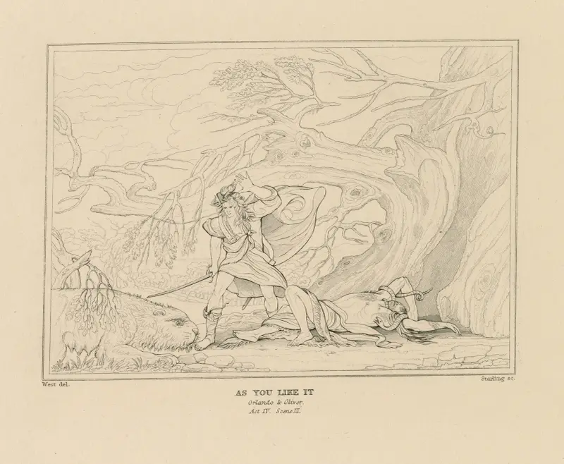 As you like it, act IV, scene III, a forest–Orlando and Oliver av William Francis Starling